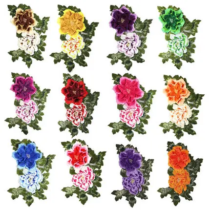 Embroidered lace fabric with three-dimensional spot flower patches on clothing, hot melt peony flowers,2024-07-01 15:16:13